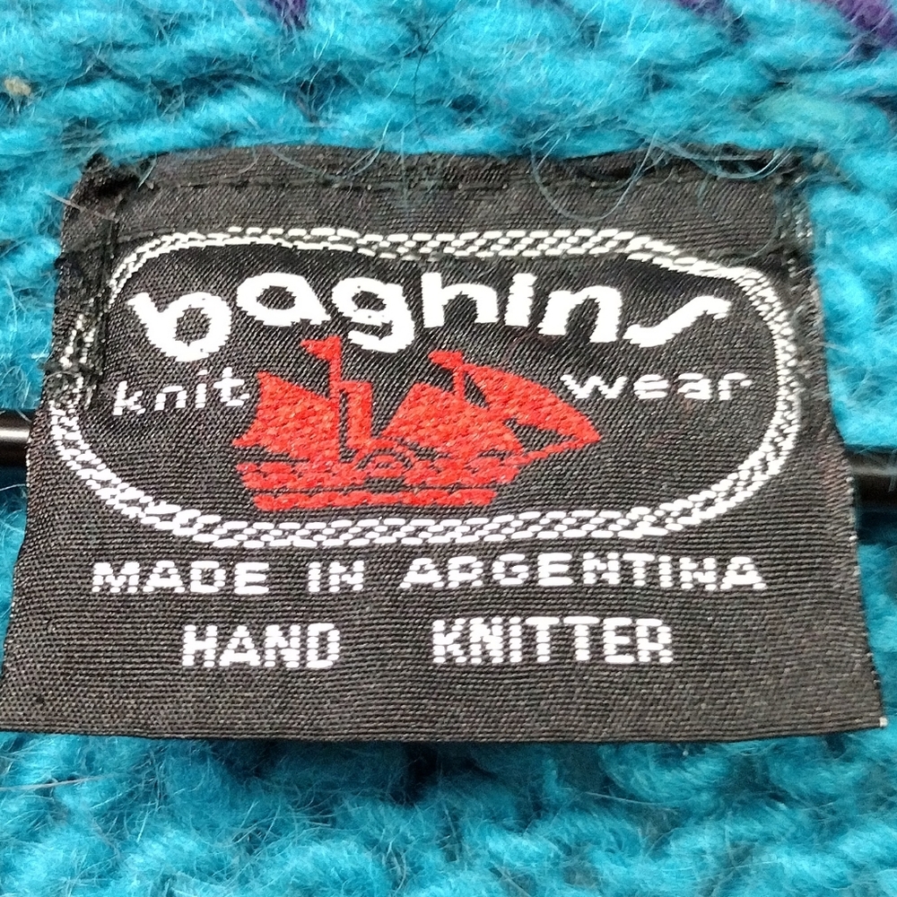 Vintage Bagnins Wool Graphic Sweater Cardigan Women's XL Handknit Boho Retro Y2K - Picture 7 of 8